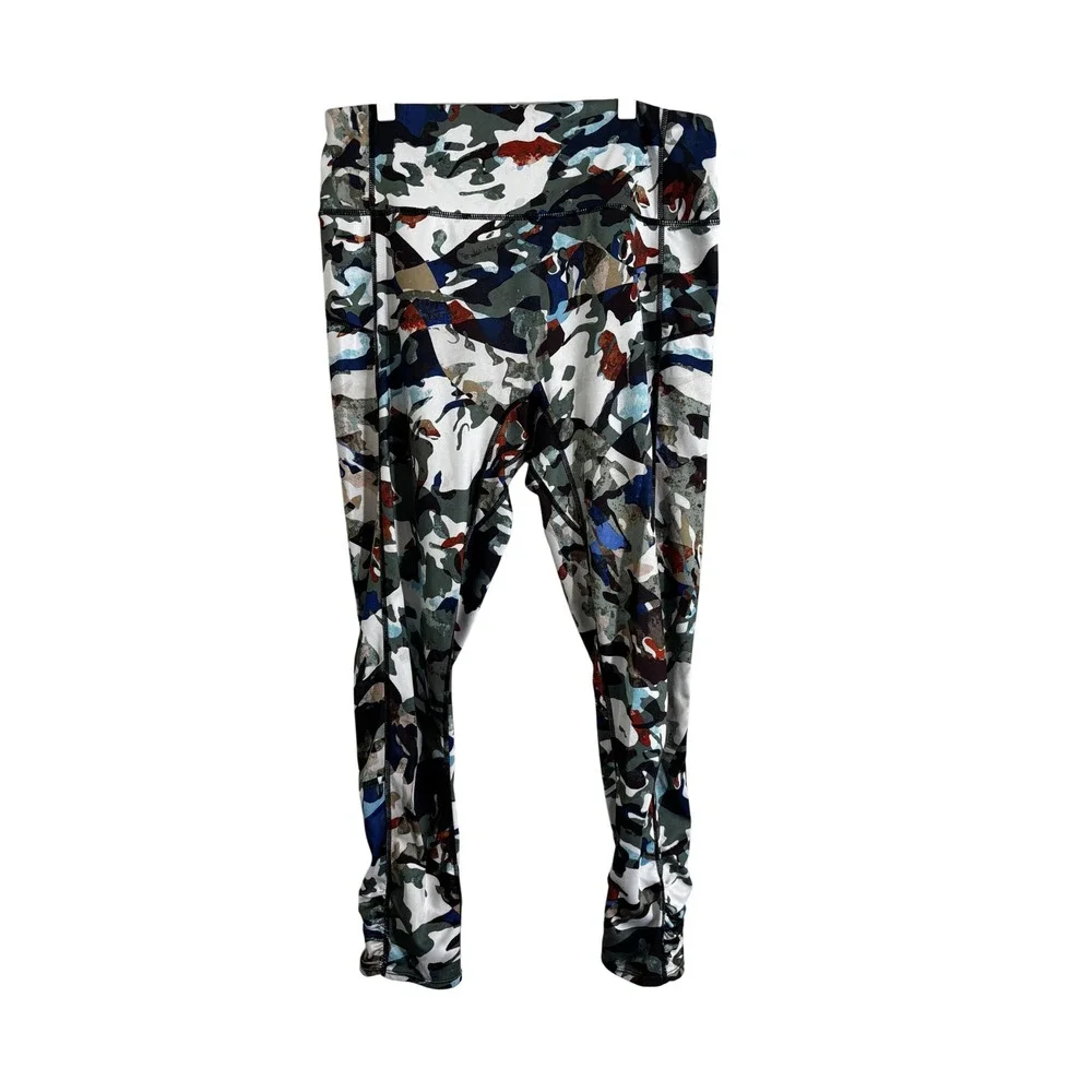 Free People Movement 7/8 Camo Print Leggings with Ruched Detail High Waist‎ Sz L - Picture 4 of 9